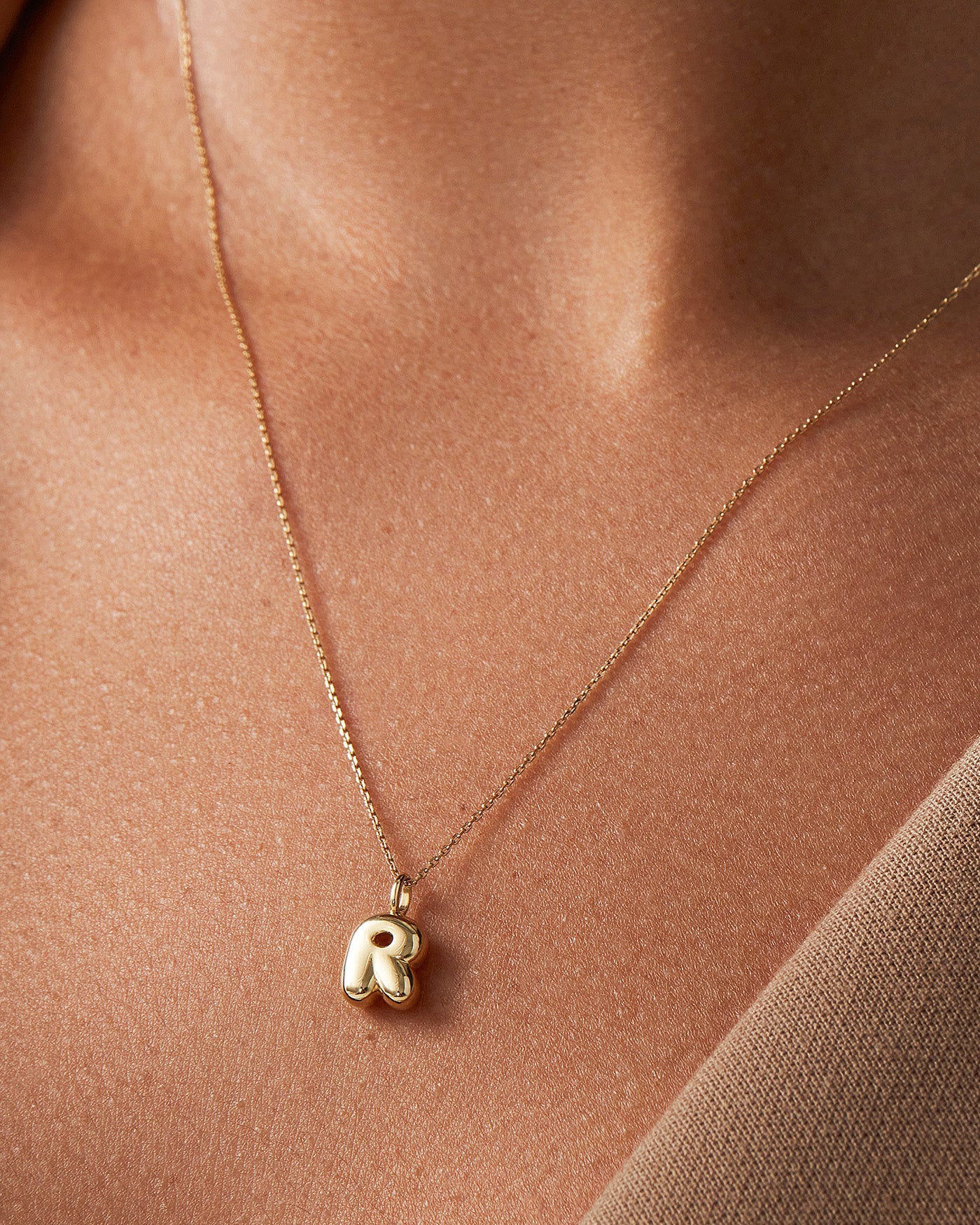 14K Gold Bubble Letter Necklace - R