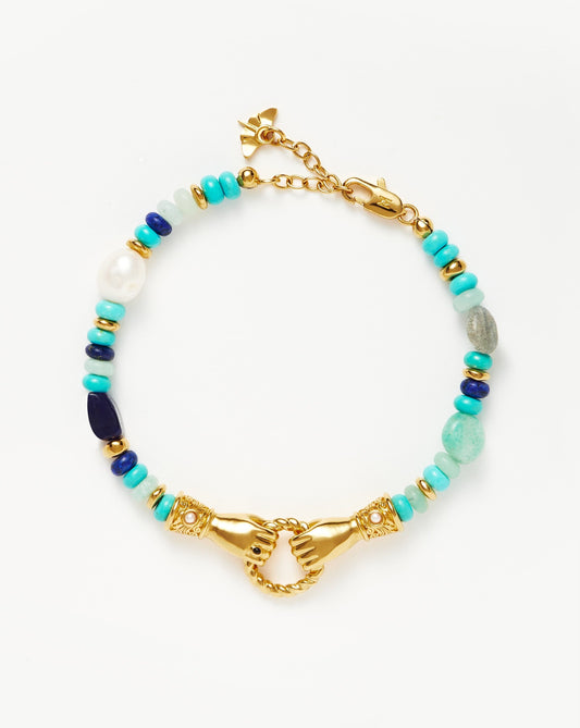 Harris Reed In Good Hands Beaded Gemstone Bracelet | 18ct Gold Plated/Turquoise, Lapis & Pearl