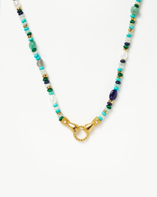 Harris Reed In Good Hands Beaded Gemstone Necklace | 18ct Gold Plated/Turquoise, Lapis & Pearl