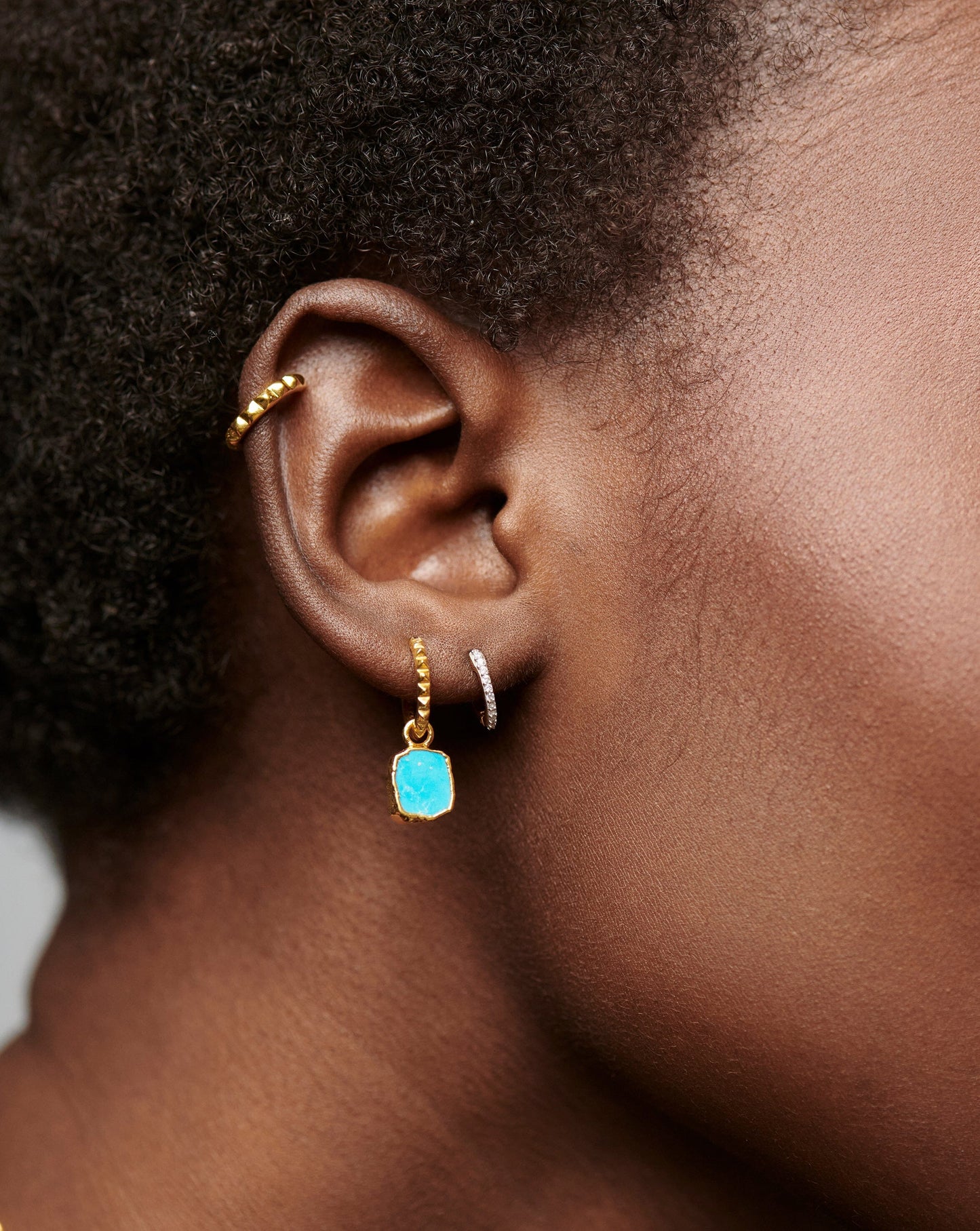 Mini Pyramid Charm Hoop Earrings | 18ct Gold Vermeil/Turquoise