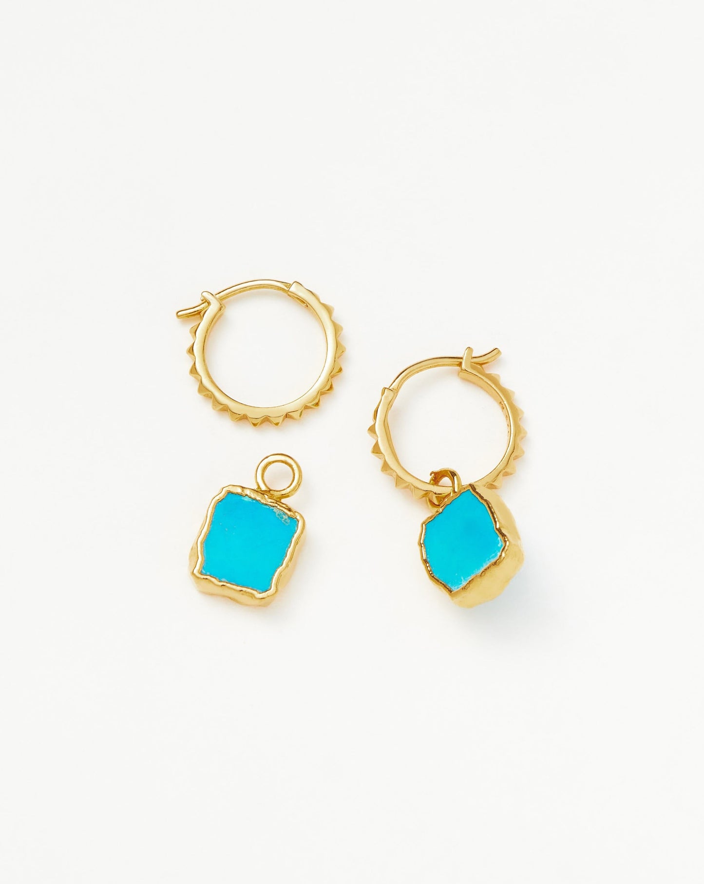 Mini Pyramid Charm Hoop Earrings | 18ct Gold Vermeil/Turquoise