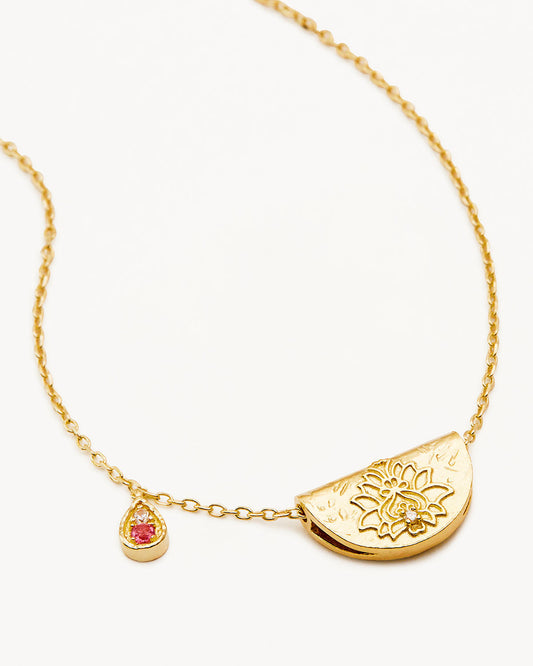 18k Gold Vermeil Lotus Birthstone Necklace - October - Pink Tourmaline