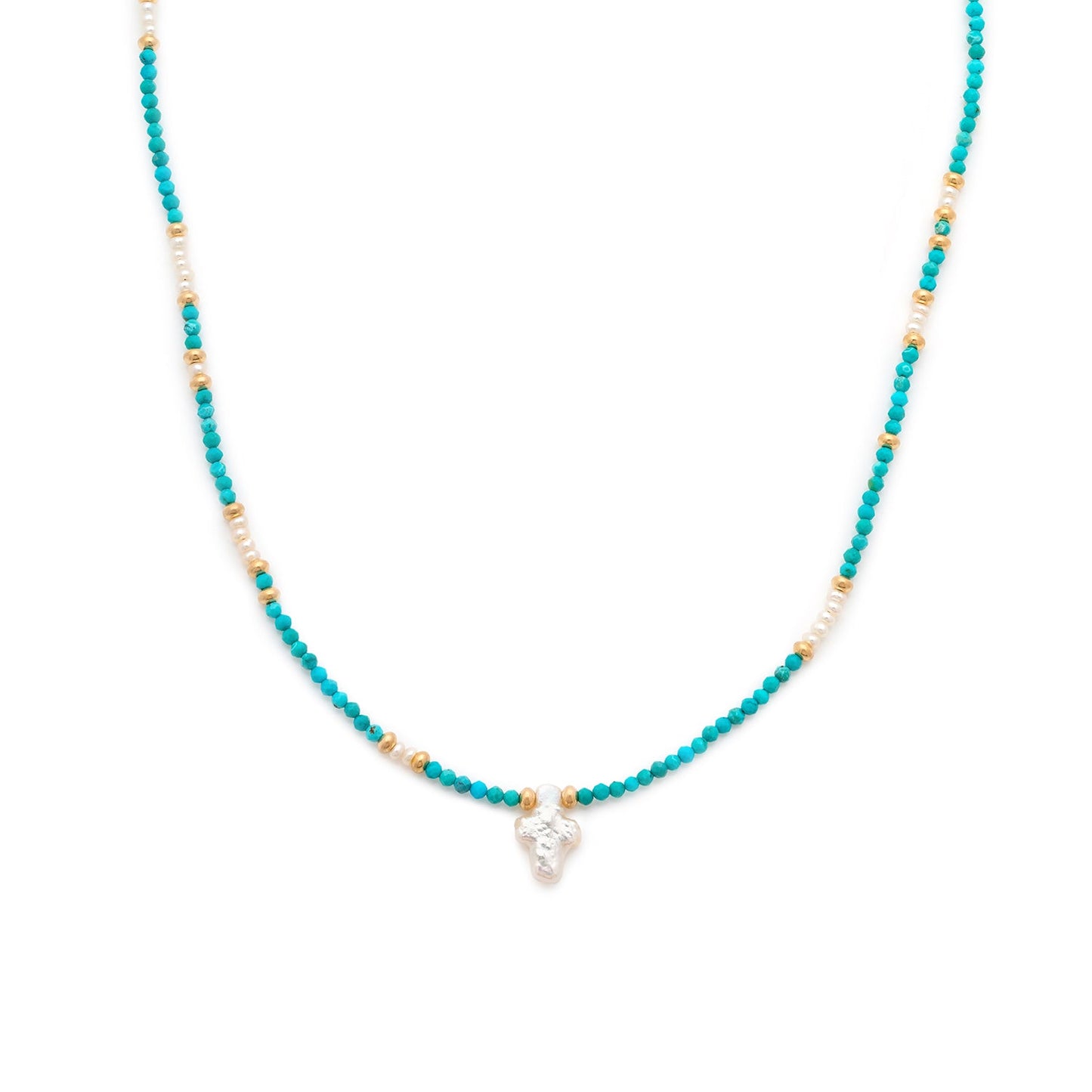 Pearl Cross Necklace | Turquoise